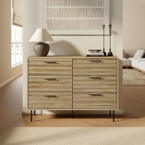 mid century modern wide dresser LuxenHome Mid-Century Modern Wave 6-Drawer 47.2-Inch Wide Dresser