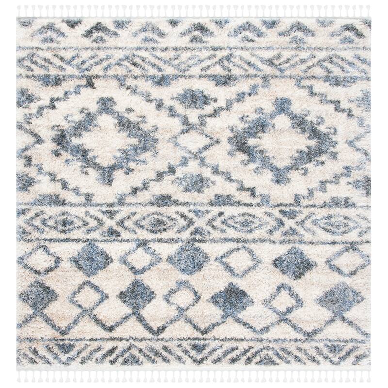 SAFAVIEH Berber Fringe Kavitha Mai Trellis Rug - 6'7" Square - Cream/Navy