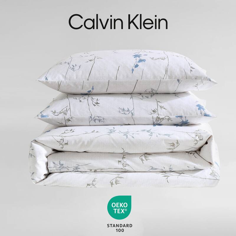 Calvin Klein Wildflower Cotton Reversible Beige Duvet Cover Set
