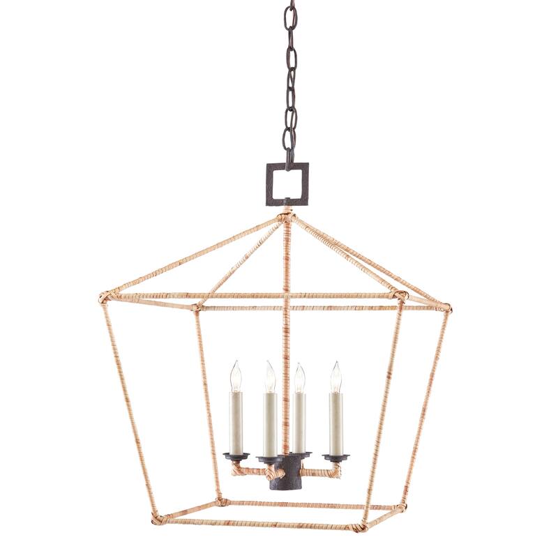 Currey & Company Denison Medium Natural Lantern - 22.5"h x 18"w x 18"d - 22.5"h x 18"w x 18"d - Mole Black/Natural Rattan