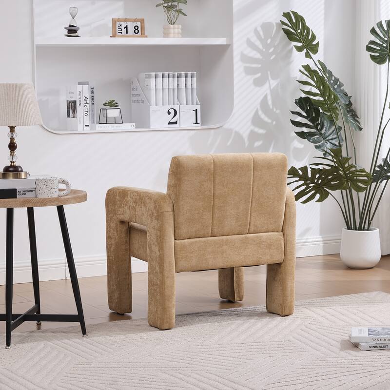 Chenille Upholstered Single Armchair, Ergonomic Lounge Reading Chair, High-density Foam Sofa Chair for Living Room, Bedroom