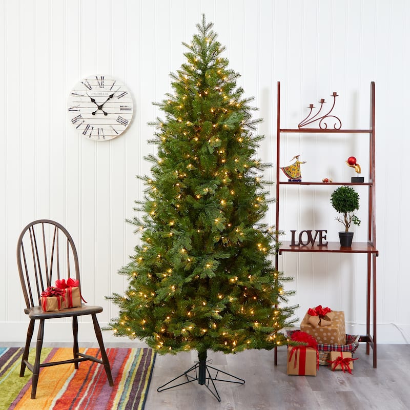 7ft. Fir Artificial Christmas Tree with 450 Warm White Lights and 1153 Bendable Branches - Radiant Holiday Glow