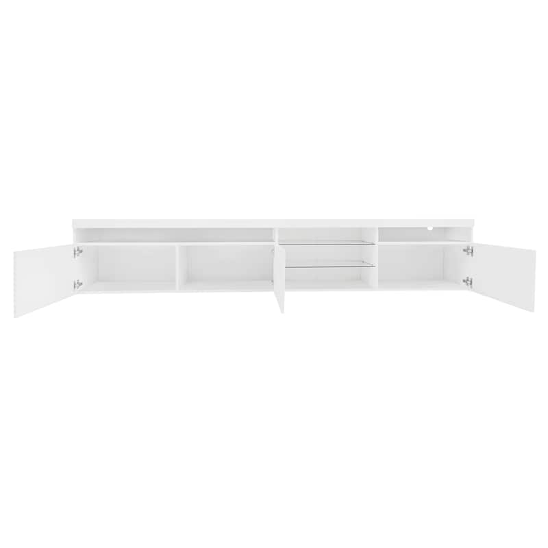 Roomfitters Versatile TV Cabinet with 2 Glass Shelves, Unique Design Entertainment Center for TVs up to 105"