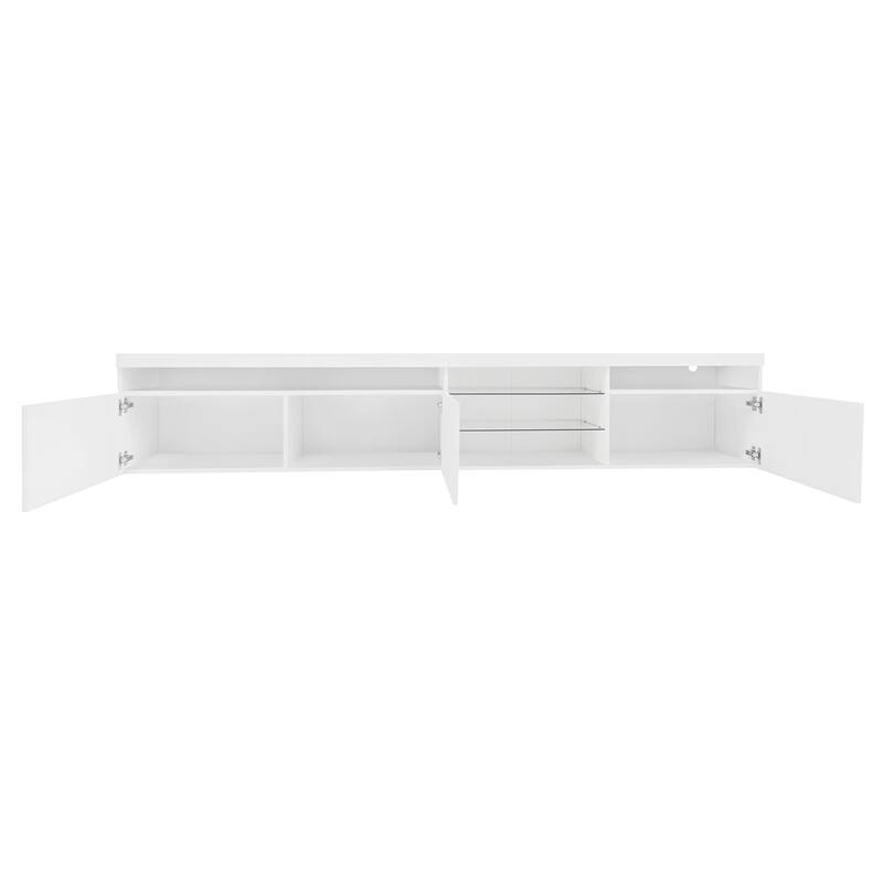 Stylish TV Stand with Glass Shelves & LED Lights, Media Console for TVs Up to 105", Adjustable Color Lighting