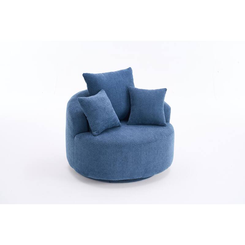 Oversized Swivel Round Barrel Chair, Ergonomic Single Sofa Chair, Upholstered Accent Chair with 3 Removable Pillows