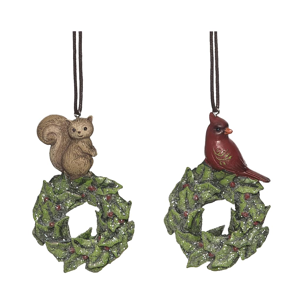 Transpac Resin Frosted Critter Ornament Set of 2 Christmas Home Decorations