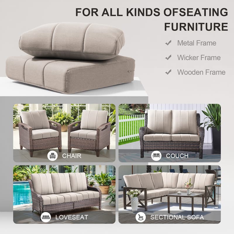 Gymojoy 24"x24"x6" Patio Thick Cushions & Pillows Set - Channel-Tufted Design Deep Seat Water & Fade Resistant Cushion Set