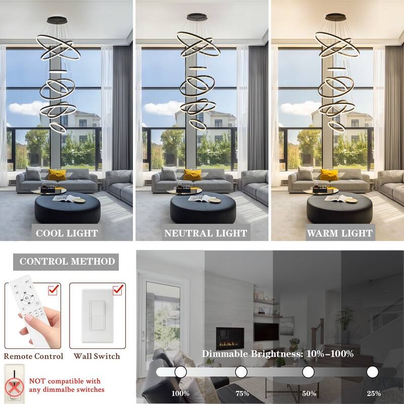 Modern LED Ring chandelier Large High Ceiling Chandelier