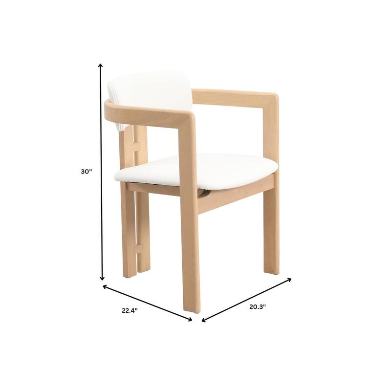 Dining Chairs Upholstered Leather Seats in Rubberwood Set of 2 Arm Chairs Open Back Design