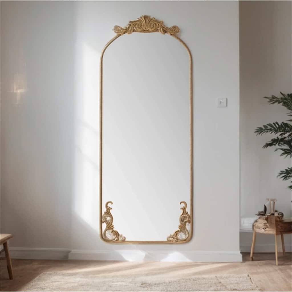 58"x24"Arched Hanging Wall Mounted Mirror with Vintage Carved Applique
