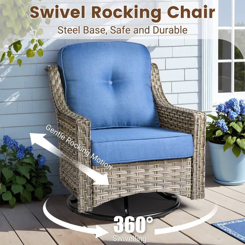 HOOOWOOO 10-piece Wicker Patio Furniture Set Sectional Sofa with Swivel Chair