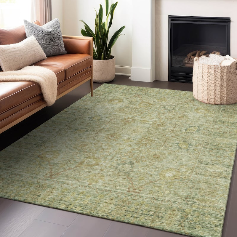Machine Washable Indoor/ Outdoor Vintage Traditional Chantille Rug - Sage - 2'6" x 3'10"