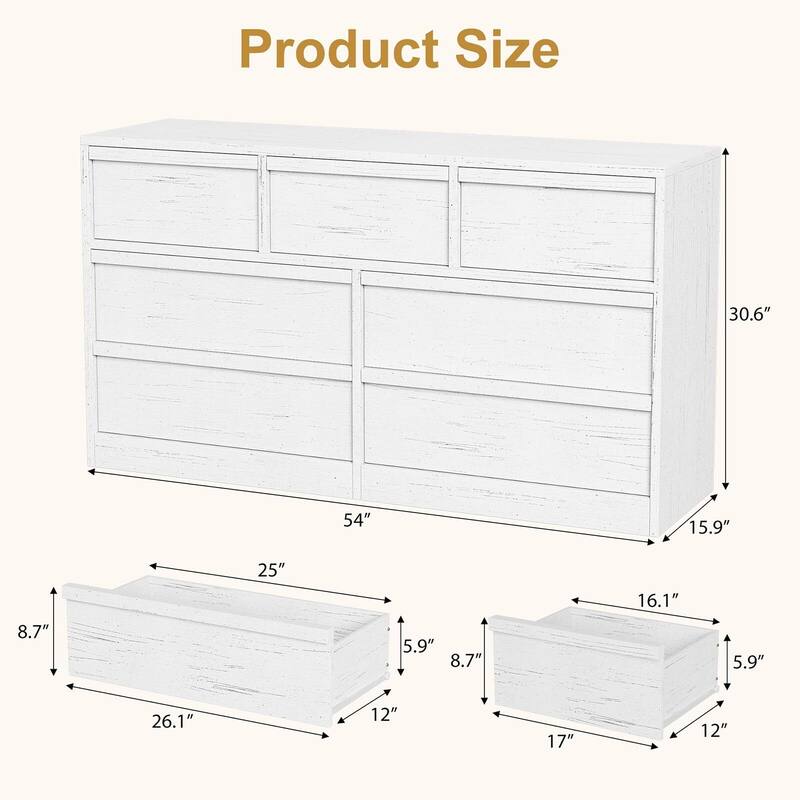 6/7/8 Drawer Dresser for Bedroom, 54" Wide Modern Double Dresser Organizer with Concave Handles