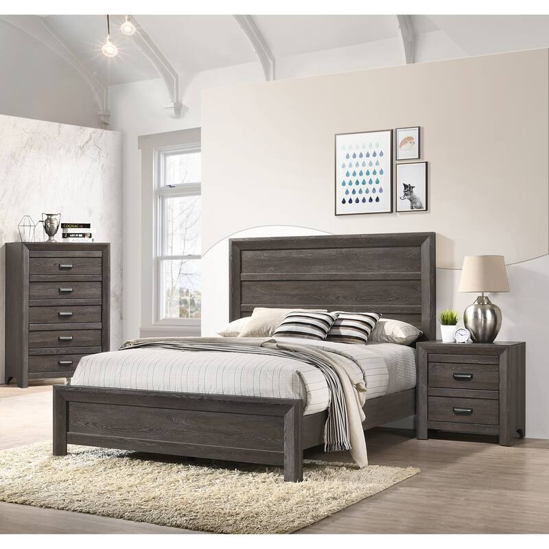 Queen Size Wood Panel Bed with Rustic-Contemporary Headboard Design