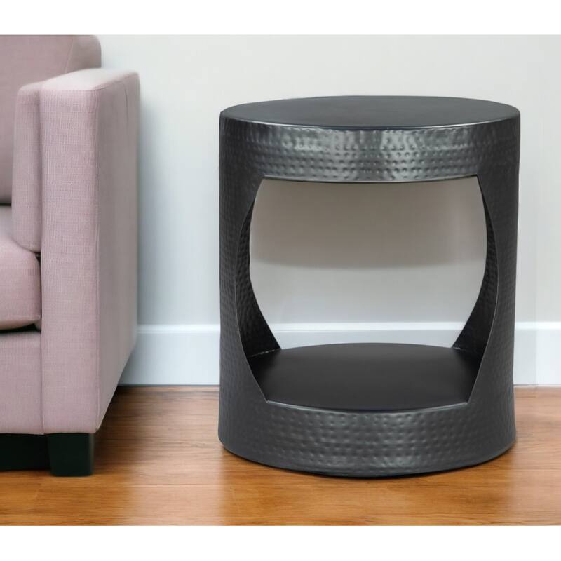 HomeRoots 20" Black Iron Round Floor Shelf End Table - 19' X '20.3' X '19 - Black - Iron