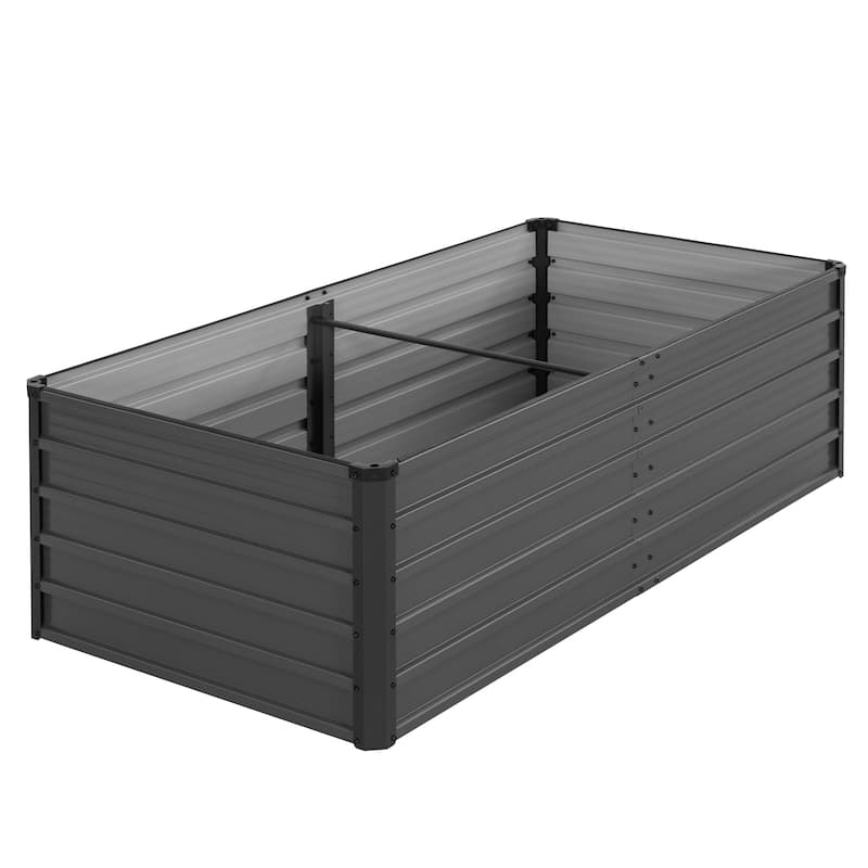 Rectangular Galvanized Raised Garden Bed Planter Box, Dark Gray