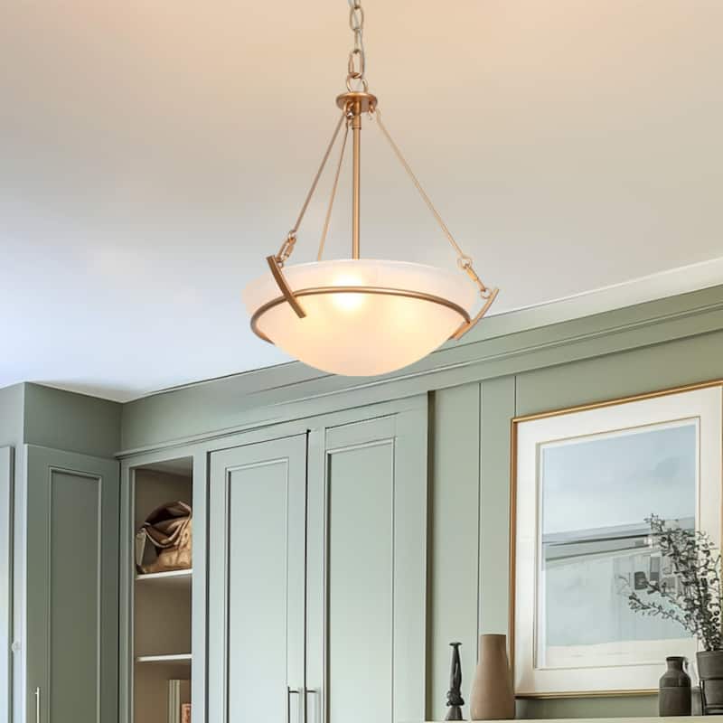 Modern Glam 3-Light Gold Chandelier Frosted Glass Pendant Lights for Dining Room - 12" D x 16.5" H