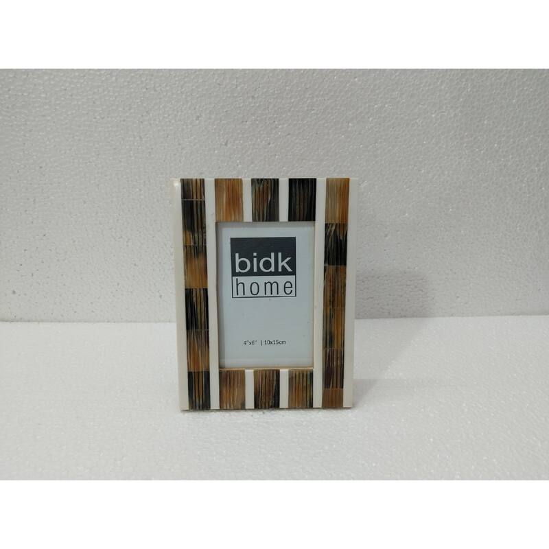 Block Horn Striped Picture Frame - for 4" x 6" Photo - White and Brown - 4-inchx6-inch