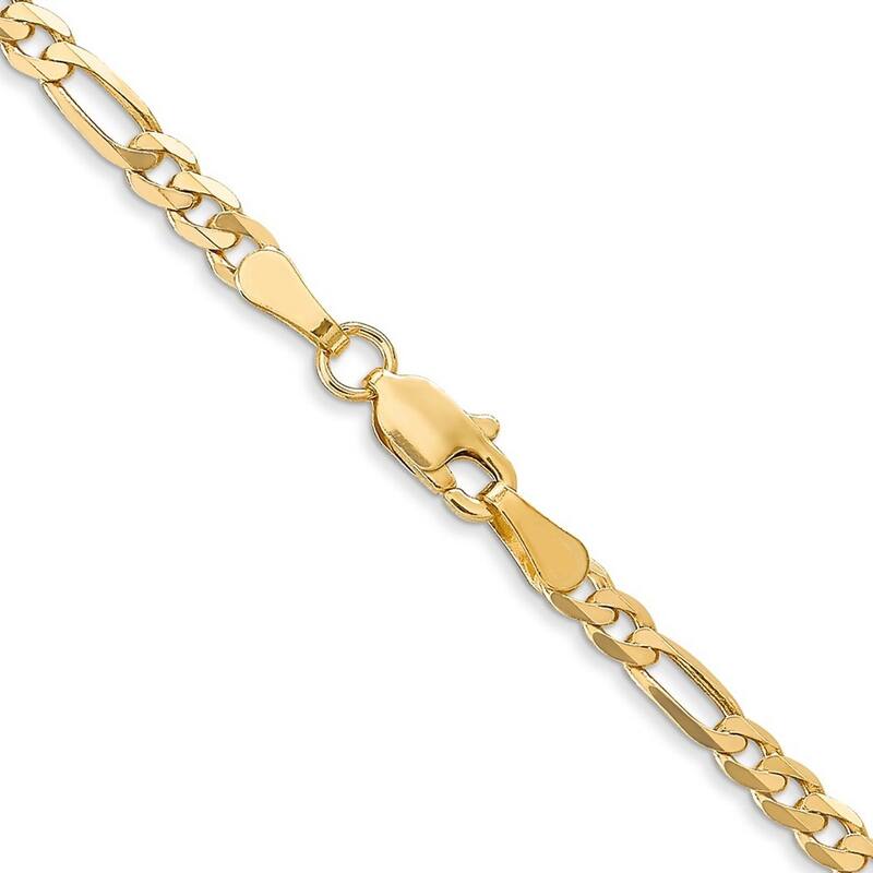 Curata 10k Yellow Gold 3.25mm Flat Figaro Chain Bracelet Options: 7" 8"