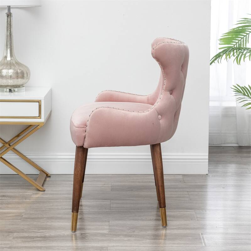 Upholstered Nailhead Trim Accent Chair with Curved Back and Wood Legs