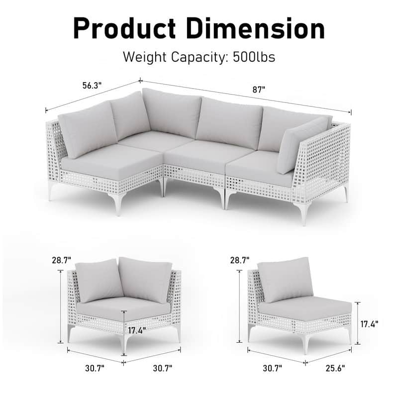 FINCATI Outdoor Wicker Modular Sectional Conversation Set with Cushions, Modern Patio Furniture Set