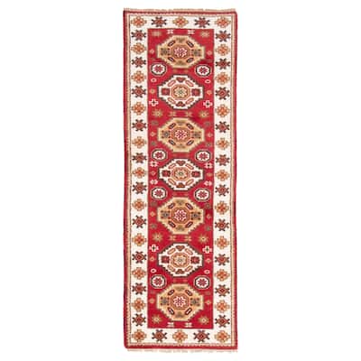 ECARPETGALLERY Hand-knotted Royal Kazak Red Wool Rug - 2'6 x 8'0
