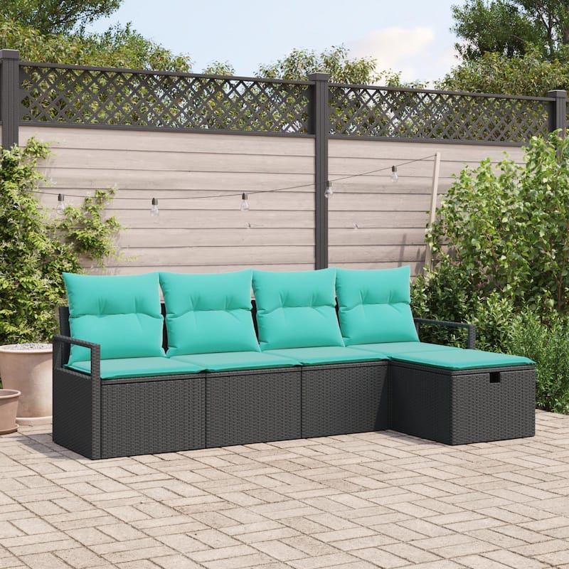 vidaXL 5 Piece Garden Sofa Set with Cushions Black Poly Rattan - 90.6×46.1×27.2