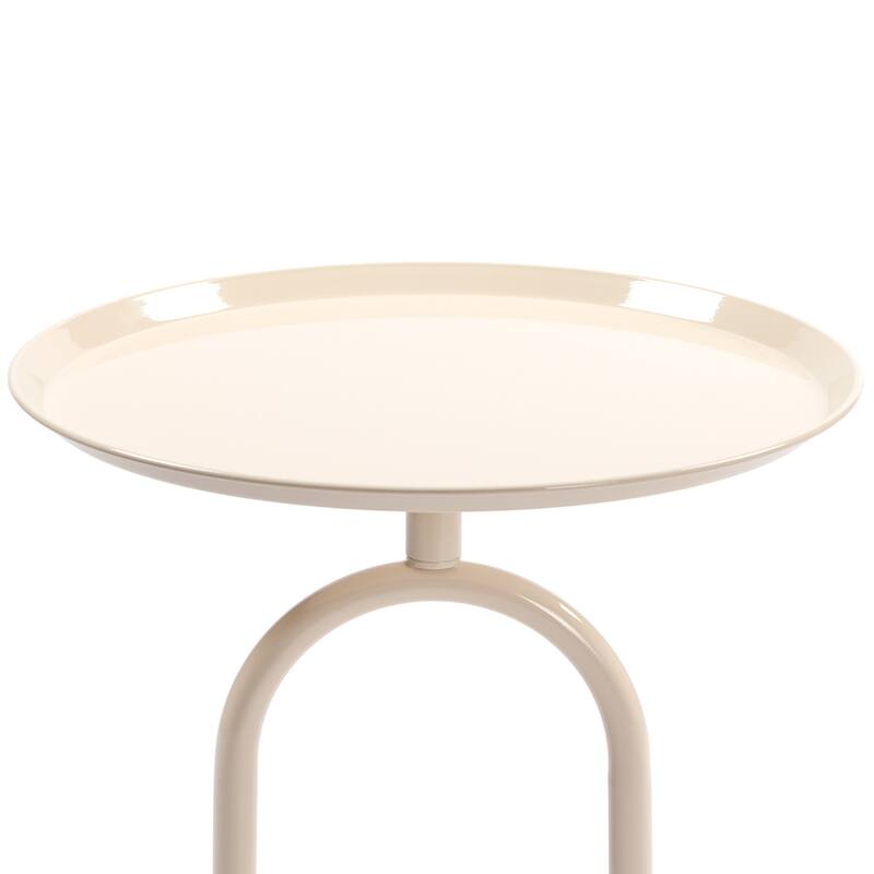 Lantern-shaped Metal End Table, Small Round Side Table, Modern Coffee Drink Cocktail Table - Cream White