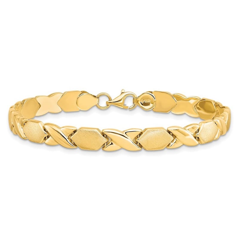 Curata 10k Yellow Gold X and O Fancy Bracelet 7.25 Inch