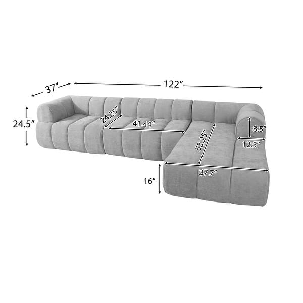 dimension image slide 0 of 4, Christopher Knight Home - 122" Modern L-Shaped Sectional Sofa with Chaise Lounge, No assembly