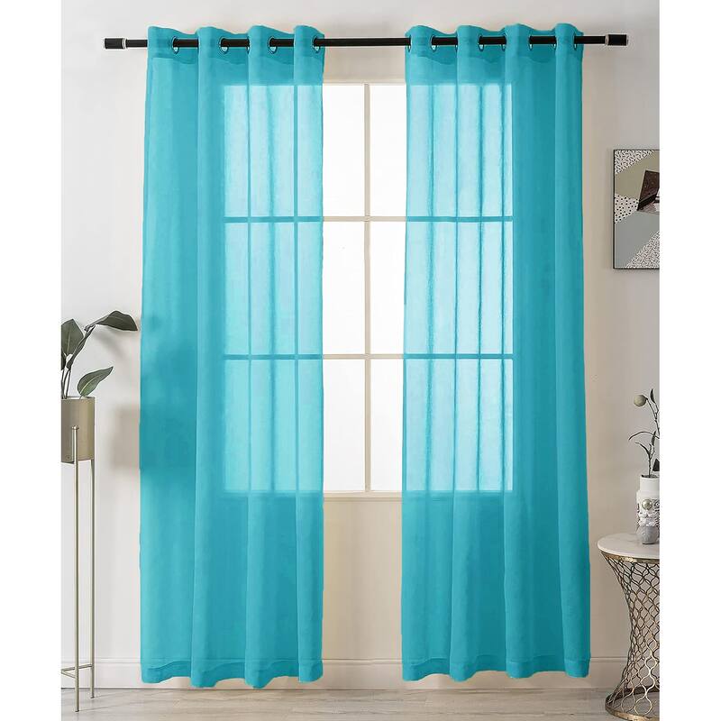 84" Inches Long - 2 Panels - Turquoise Sheer Window Grommet Curtain Set - 55" x 84" - Turquoise - 55" x 84"