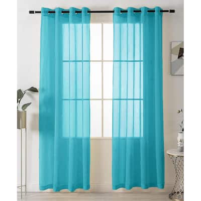 84" Inches Long - 2 Panels - Turquoise Sheer Window Grommet Curtain Set - 55" x 84"