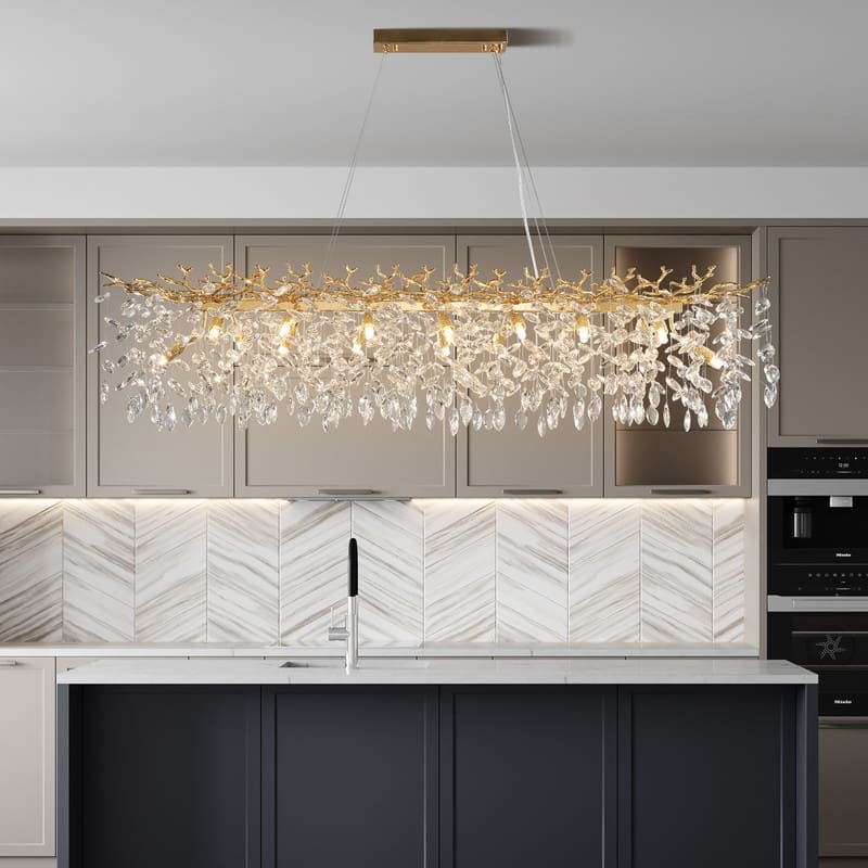 KAYLA 47.2" Modern 14-Lights Gold Luxury Crystal Linear Chandelier