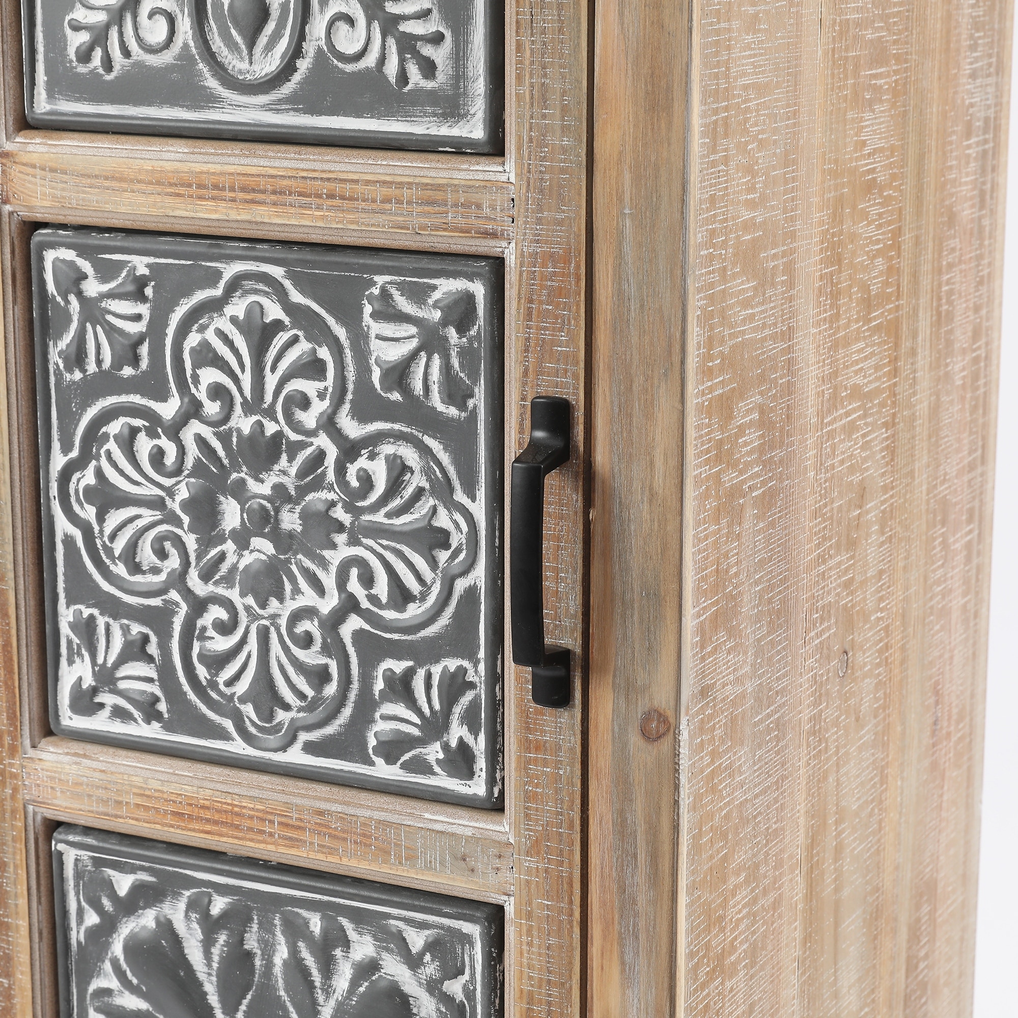 Metal and wood tall tower cabinet top
