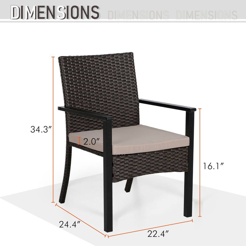 MAISON ARTS 7-Piece Patio Dining Set Printed Wood-grain Table & Rattan Dining Chairs