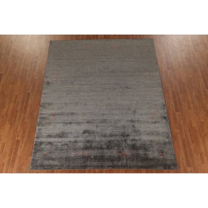 Dark Gray & Green Gabbeh Oriental Area Rug Hand-Knotted Wool Carpet - 7'11" x 9'10"