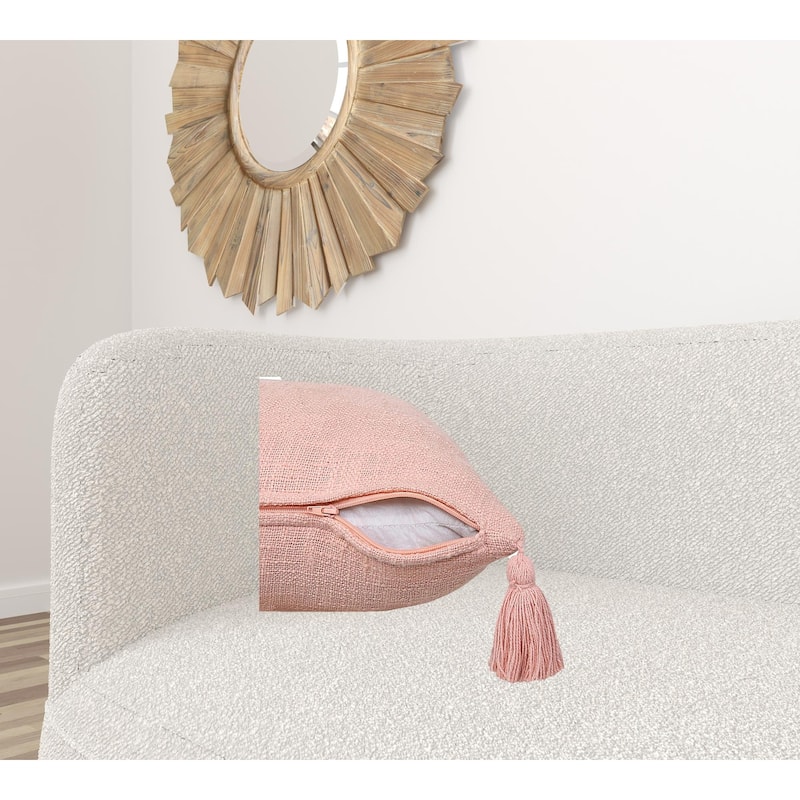 HomeRoots 20" X 20" Light Pink 100% Cotton Zippered Pillow