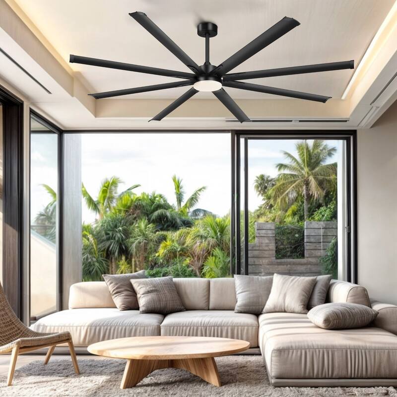 Moasis 96 Inch Black Ceiling Fan with Light and Remote&6 Speeds - Black