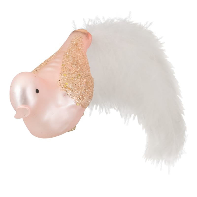 5.5" Rose Gold Bird with Feather Tail Glass Clip-On Christmas Ornament