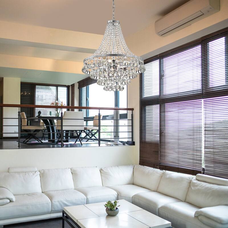 Chrome 7-Light Empire Four Tier Chandelier with Crystal