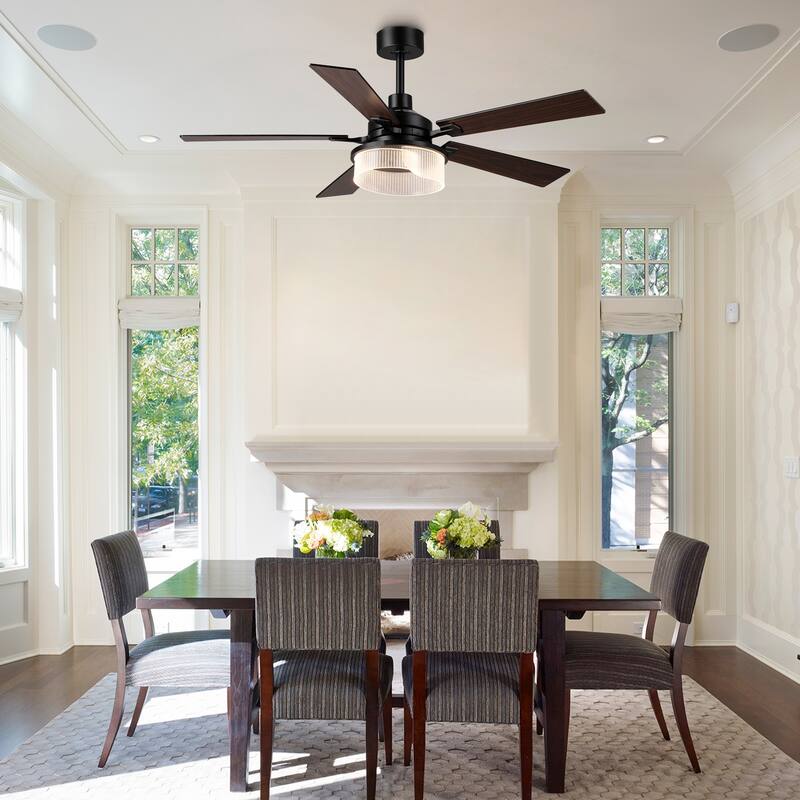 52" Modern Black Reversible 5 Blades Dimmable LED Ceiling Fan with Light and Remote
