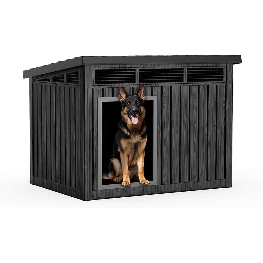 Weatherproof Indoor Outdoor Dog House, Raise Base with Drainage Grooves,42inch