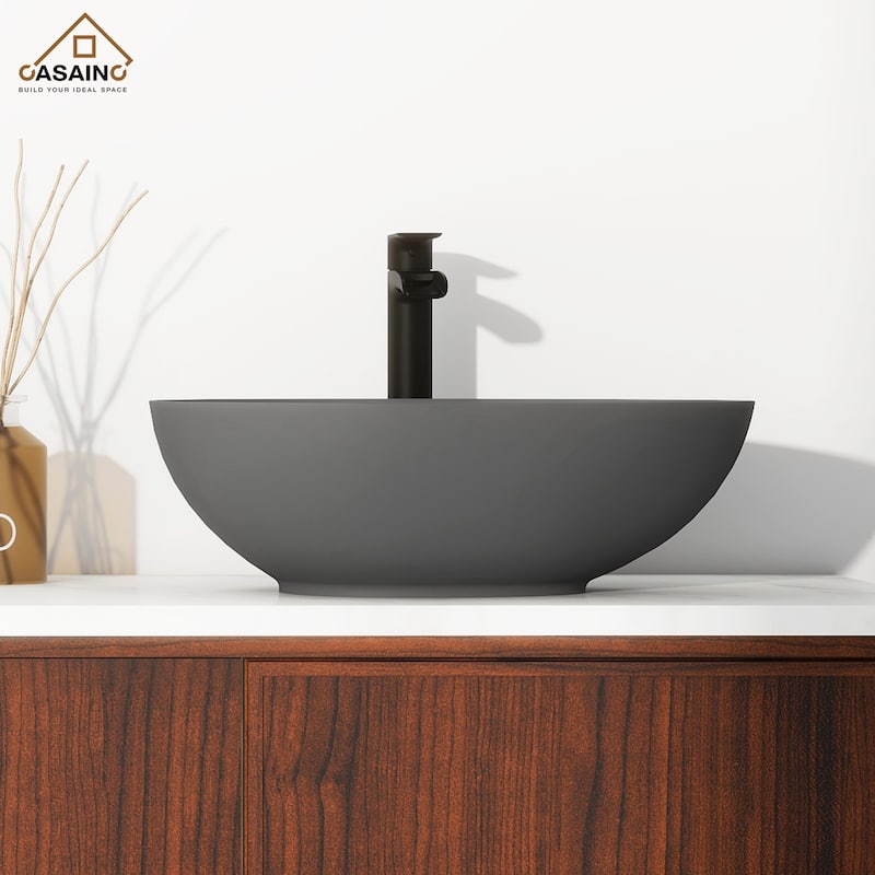 CASAINC Concrete Egg-Shaped Bathroom Sink Vessel Sink Art Basin with the Same Color Drainer