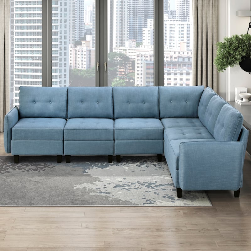 Dorian Textured 6-Piece Sectional Sofa - Storage, Button-Tufted