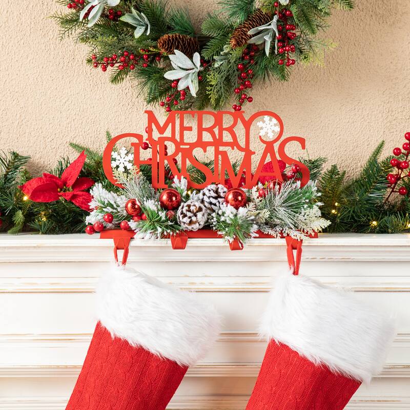 Glitzhome 14.5"L Christmas Metal MERRY CHRISTMAS Stocking Holder - MERRY CHRISTMAS