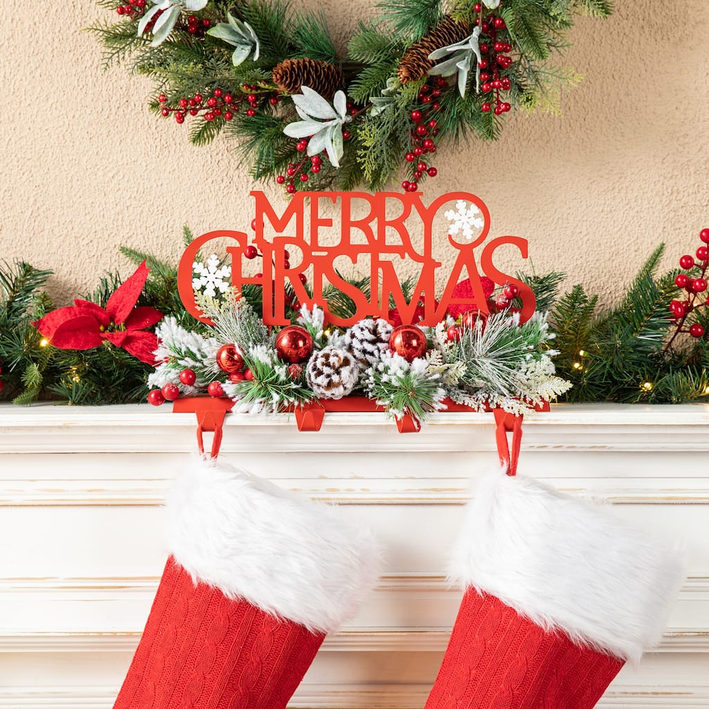 Glitzhome 14.5"L Christmas Metal MERRY CHRISTMAS Stocking Holder