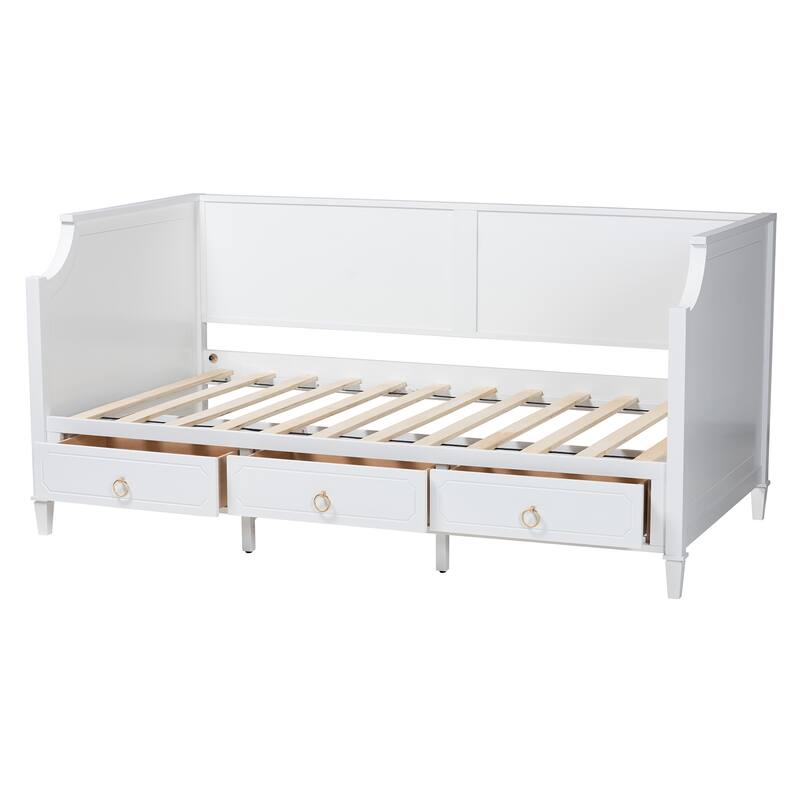 Lowri Classic and Traditional White Finished Wood 3-Drawer Daybed