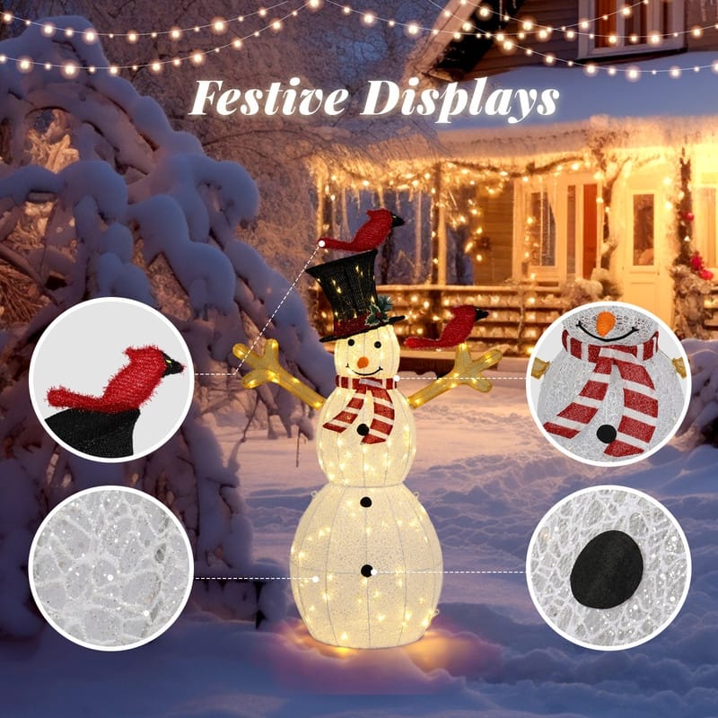 5FT Christmas Snowman Yard Decoration with 120 Warm White LED Lights - N/A