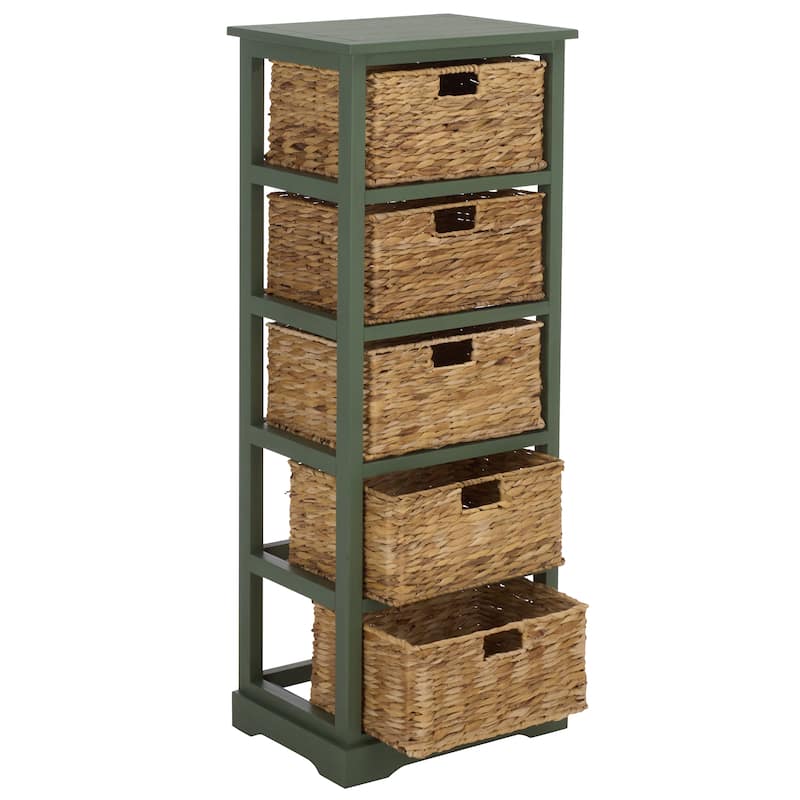 SAFAVIEH Faith Distressed Black 5-Drawer Wicker Basket Storage Tower - 17.3" x 13.4" x 46.1" - 17"W x 13"D x 46"H