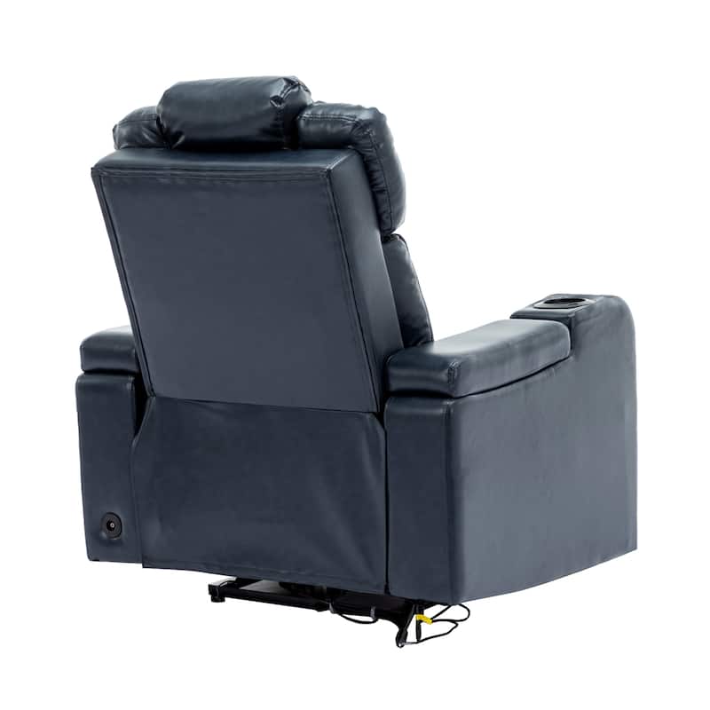 PU Leather Massage Chair with Cup Holder, Bluetooth Speaker and USB Ports Home Theater Recliner with Tray Table